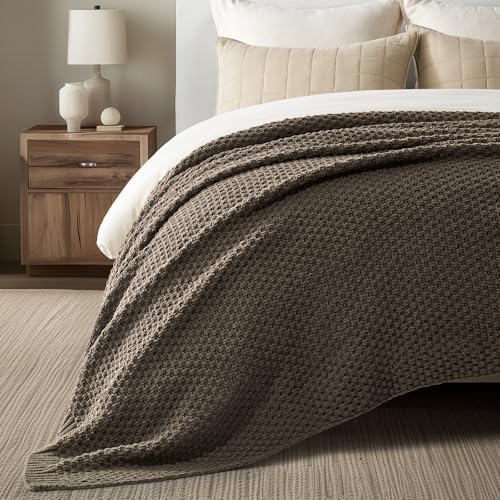 EVERGRACEHOME Chunky Chenille Knit Throw Blanket, 90 x 90, Mocha Brown - Image 2