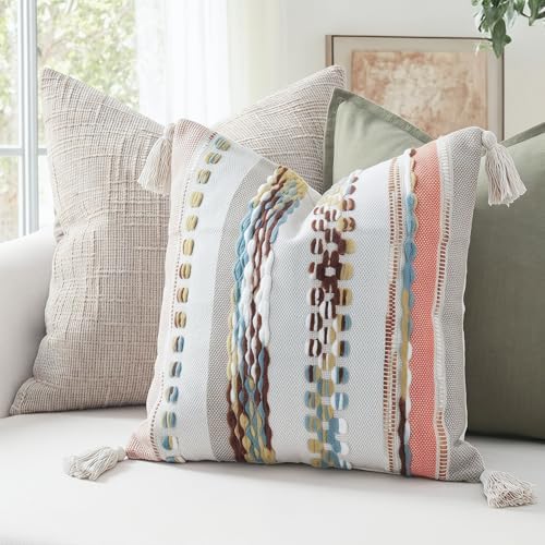 PANOD Chenille Farmhouse Throw Pillow Covers 16 x 16 Red Brown, Neutral Boucle - Image 5
