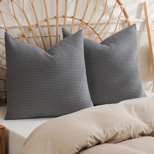 PHF 100% Cotton Waffle Weave Throw Pillow Cover, No Filling, 2 Pack Elegant by PHF