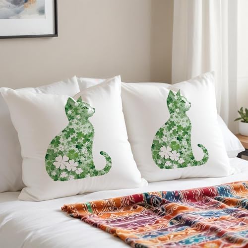 St Patrick's Day Cat Pillow Covers, Four Leaf Clover, Lucky Shamrock, St - Image 3