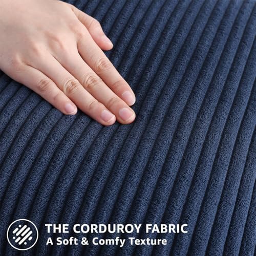 Mecatny Corduroy Decorative Throw Pillow Covers 22x22 Set of 2 Deep Blue - Image 4