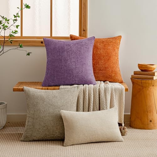 a moment Purple Chenille Throw Pillow Covers 16x16 Inch Pack of 2 Modern - Image 6