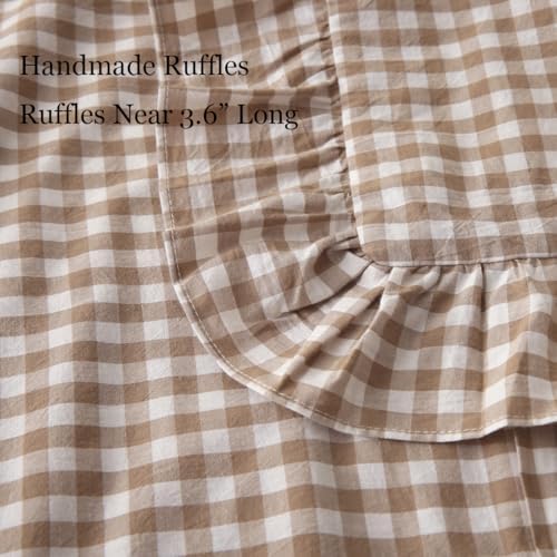 Silnuo 2 Pack Taupe/White Plaid Ruffle Throw Pillow Covers 18"x18" - Image 5