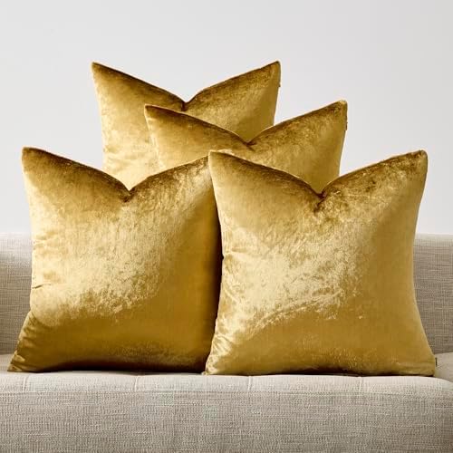 GIGIZAZA Pack of 4 Gold Decorative Velvet Pillow Covers 16x16 - Image 6