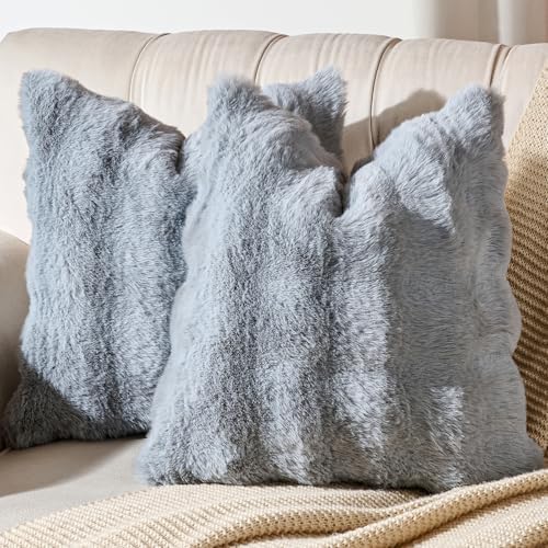 AmHoo Pack of 2 Throw Pillow Covers 3D Dense Faux Rabbit Fur Cozy Super Soft by AmHootextile