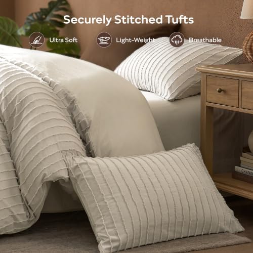 JELLYMONI Oatmeal Striped Tufted Pillowcases King Size - Image 2