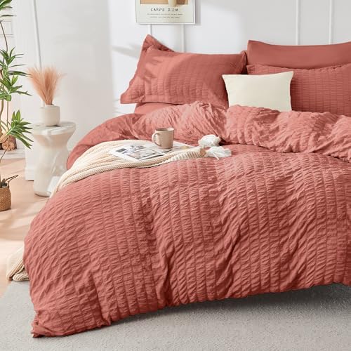 HYMOKEGE Coral Oversized Queen Comforter Set Seersucker 7 Pieces, All Season - Image 2