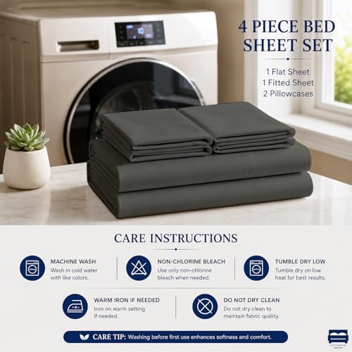 4 Piece Three Quarter Sheets Fits 16" Deep, Egyptian Cotton, Dark Grey - Image 5