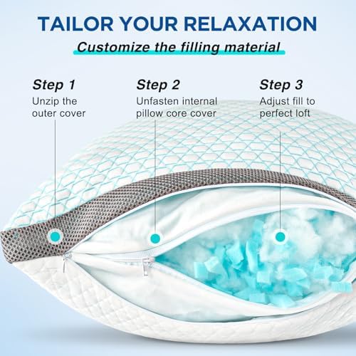 Cooling Pillows King Size Set of 2, Shredded Memory Foam Pillows - Image 3