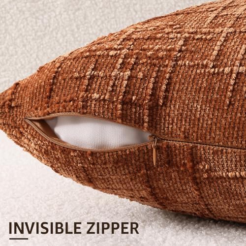 decorUhome Textured Chenille Throw Pillow Covers 16x16 Set of 2 Rust - Image 3