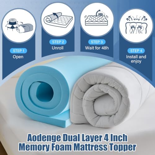 4 lnch Dual Layer Mattress Topper Queen Size, 2 Inch Cooling Gel Memory Foam - Image 2
