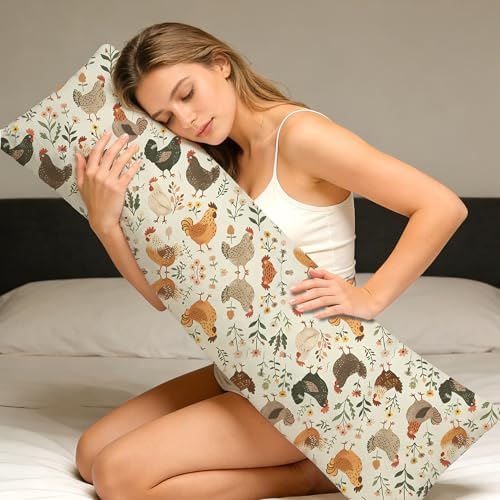Rustic Floral Chicken 20x54 Body Pillow Cover, Chicken Lover Gifts - Image 5