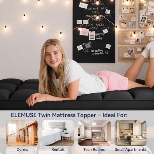 ELEMUSE Twin Black Mattress Topper, Thick Pillow Top Mattress Pad Cover - Image 6
