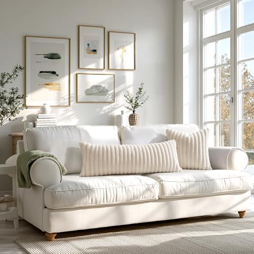MIULEE Faux Fur Decorative Euro Sham Pillow Covers 24x24 Beige 2 Pack - Image 7