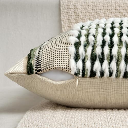 ANRODUO Boho Decorative Pillow Covers Plush Olive Green 18x18 Pack of 2 - Image 5