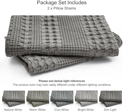 PHF Cotton Waffle Weave Pillow Covers 24" x 24", Dark Grey, No Insert - Image 5