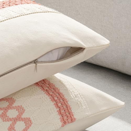 MIULEE Set of 2 Coral Red Boho Decorative Pillow Covers 20x20 Inch - Image 5