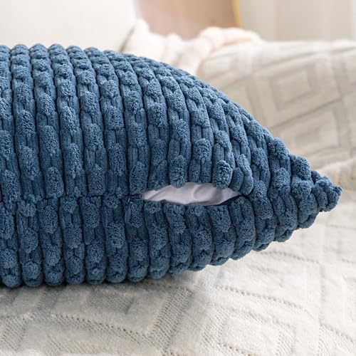 Set of 4 Blue Decorative Throw Pillow Covers 20x20 Inch Corduroy Pillow Covers - Image 4