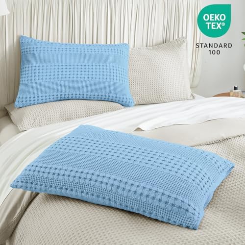 PHF Cotton Waffle Pillow Shams Queen Size 20" x 30", Sky Blue, No Insert - Image 6