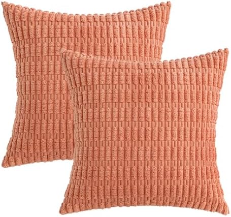 MIULEE Corduroy Decorative Throw Pillow Covers 18x18 Coral Pack of 2 - Image 6