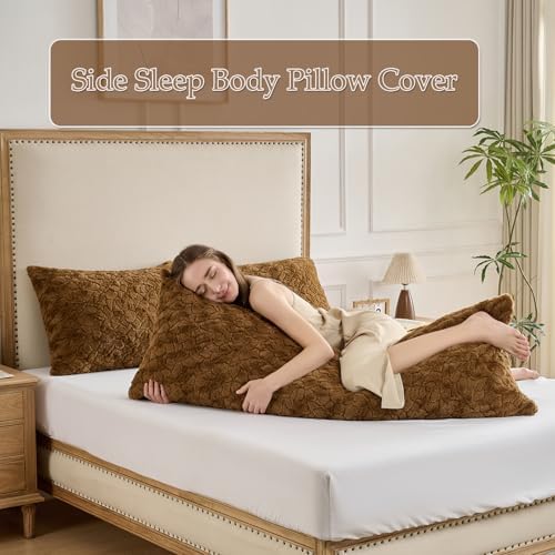 20x54 Fluffy Brown Full Body Pillow Cover, Plush Fuzzy Faux Fur Body Pillowcase - Image 6