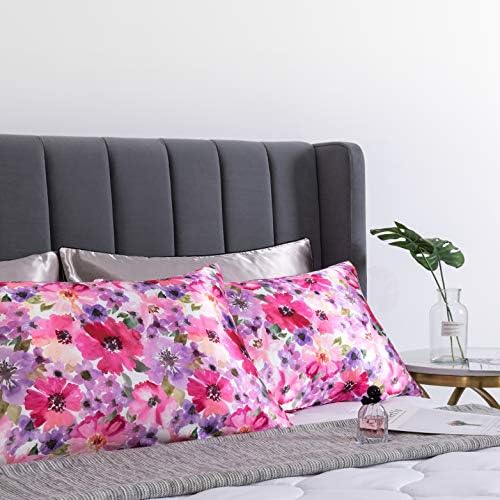 Floral Printed Satin Pillowcase, Queen Cooling Pillow Cases Set of 2 - Image 7