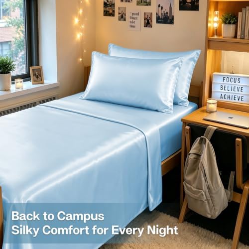 MR&HM Satin Pillowcase 2 Pack, King Size 20"x36", Light Blue - Image 5
