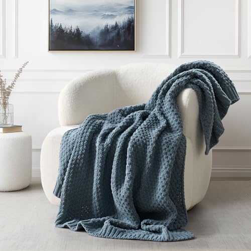 EVERGRACEHOME Chunky Chenille Knit Throw Blanket, 60 x 80, Stormy Blue by EVERGRACE