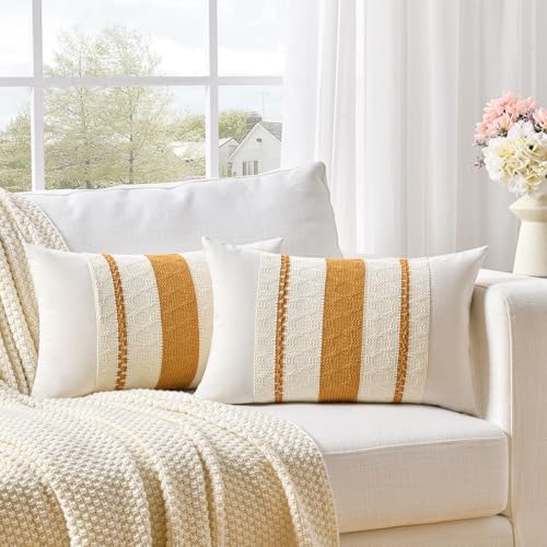 Fancy Homi Set of 1 Mustard Yellow Fall Lumbar Decorative Throw Pillow Cover - Image 2