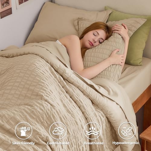 HYMOKEGE Khaki Twin XL Comforter Set Seersucker 5 Pieces, All Season Luxury Bed - Image 2
