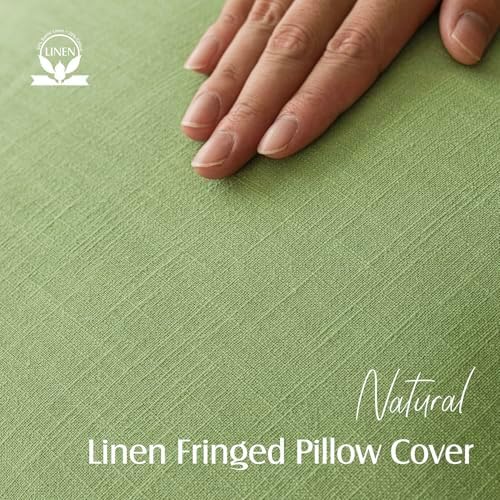 Foindtower Decorative Linen Fringe Throw Pillow Covers 24×24 Lime Green - Image 2