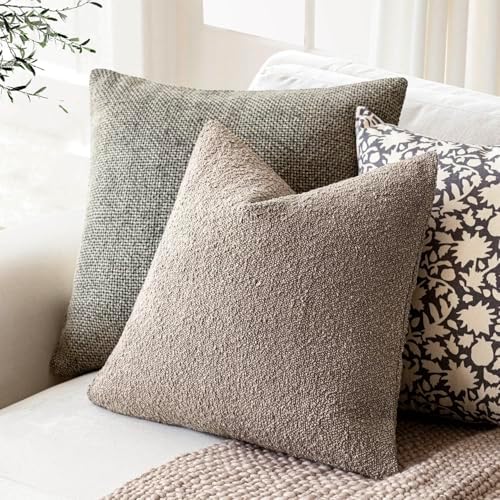 Foindtower Decorative Textured Boucle Throw Pillow Covers 24x24 Light Taupe - Image 5