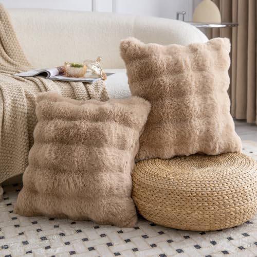 MADIZZ Pack of 2 Thick Plush Faux Wool Throw Pillow Covers Soft Boho Throw - Image 2