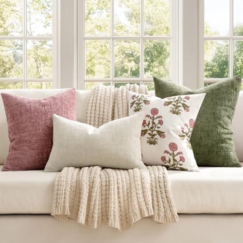 MIULEE Couch Pillow Covers Textured Chenille Home Decor 18x18 Blush Pink - Image 5