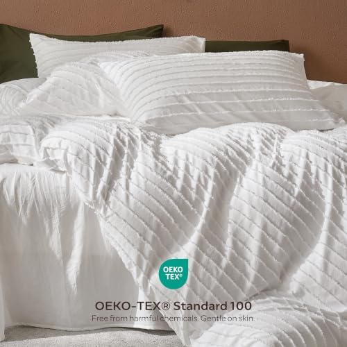JELLYMONI White Horizontal Striped Tufted Pillowcases King Size - Image 5