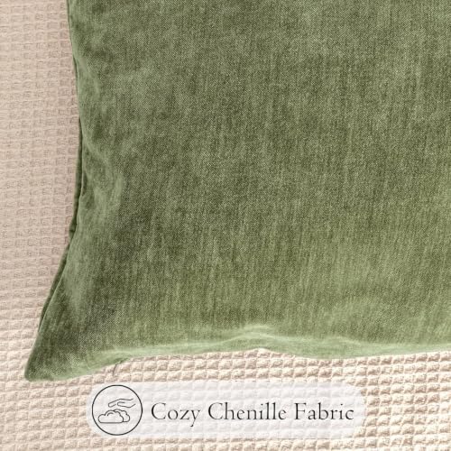 JoraLion Chenille Lumbar Pillow Covers 12x20 inch Olive Sage Green - Image 3
