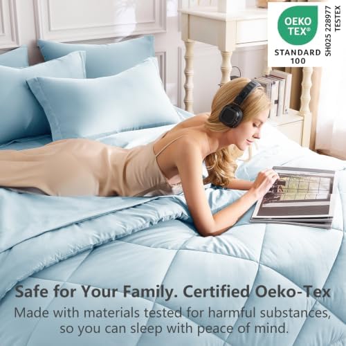 CozyLux King Comforter Set 102"x90" Light Blue - Image 3