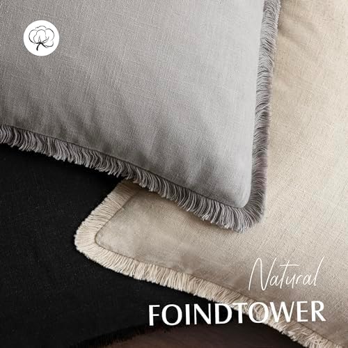 Foindtower Decorative Linen Fringe Throw Pillow Covers 18×18 Light Gray - Image 4