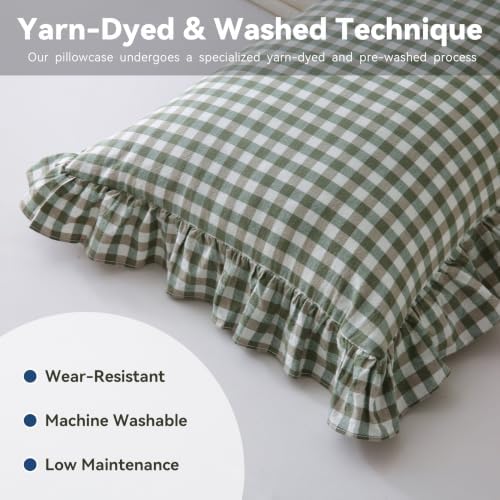 Gingham Lumbar Pillow Cover, Sage Green, 36x14 Inch, 1 Pack - Image 4