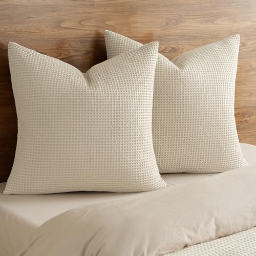 PHF Cotton Waffle Throw Pillow Covers 24" x 24", No Insert by PHF