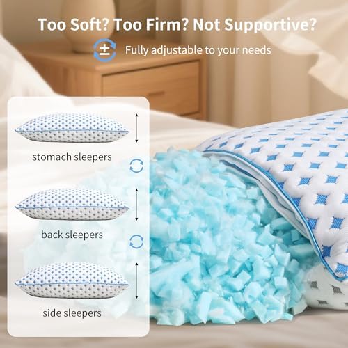 Standard Pillows Set of 2, Cooling Shredded Memory Foam Pillows - Image 6