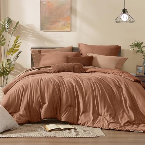 Monbix Full Size Comforter Set 7 Pieces Autumn Leaf Bed in a Bag by Monbix