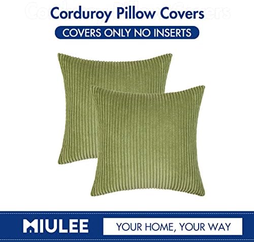 MIULEE Decorative Corduroy Throw Pillow Covers Set of 2 18x18 Grass Green - Image 6