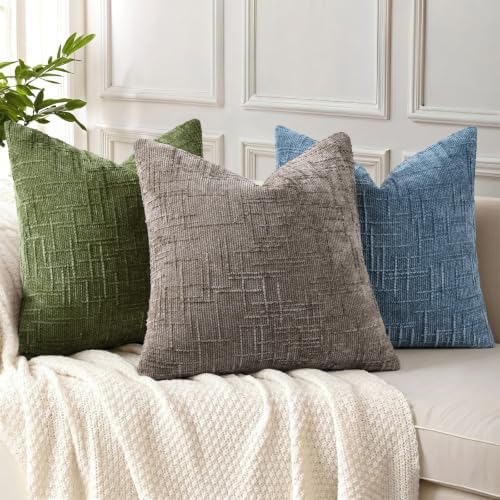 decorUhome Textured Chenille Throw Pillow Covers 24x24 Set of 2 Olive Green - Image 4