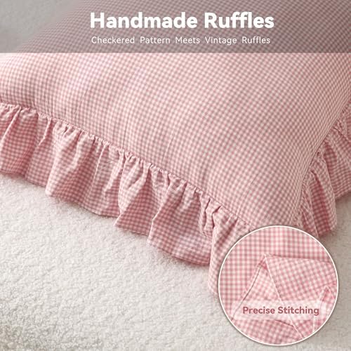 Gingham Throw Pillow Covers 18x18, Ruffle Trim, 2 Pack - Image 5