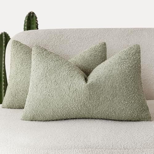 Foindtower Cozy Textured Boucle Lumbar Throw Pillow Cover 12x20 Dusty Green by Foindtower