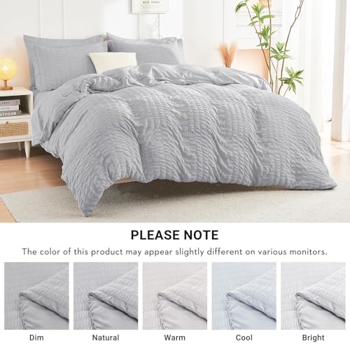 HYMOKEGE Light Grey King Size Comforter Set Seersucker 7 Pieces, All Season - Image 6