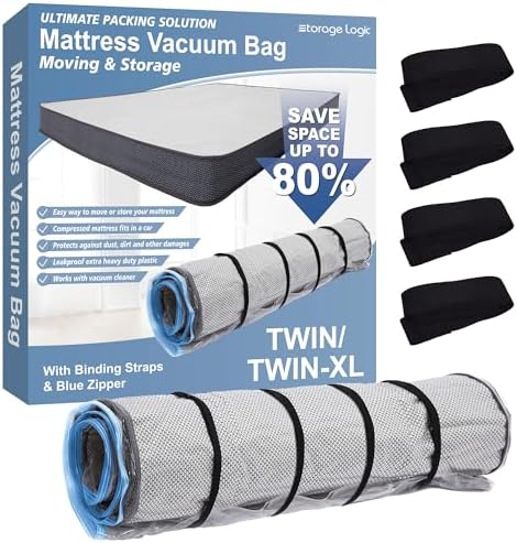 Foam Mattress Vacuum Bag with Blue Zipper & 4 Straps, Twin/Twin XL by StorageLogic