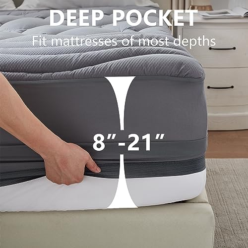 ELVEN HOME King Size Mattress Pad Waterproof, Cooling Mattress Topper Noiseless - Image 6