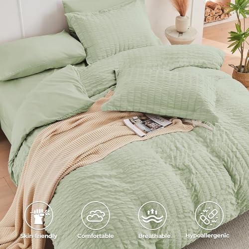 HYMOKEGE Light Green Full Size Comforter Sets Seersucker 7 Pieces, All Season - Image 3